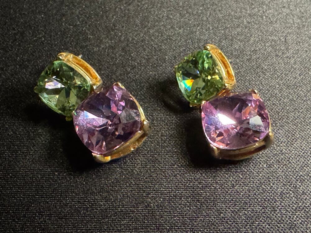 60's Kenneth Lane Pale Green Pale Purple Crystal Post Earrings